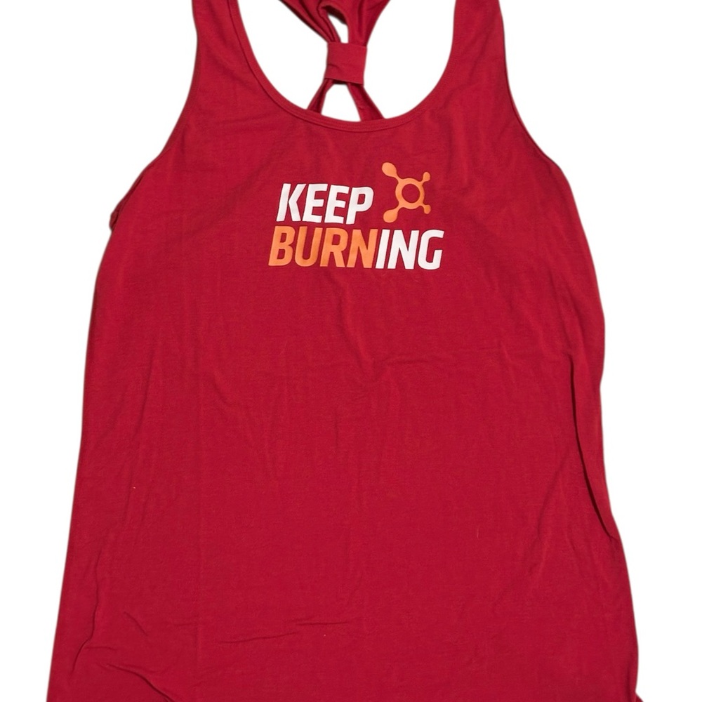 Orangetheory Red and Gold Sleeveless Backless Tank Top “keep burning” size Large